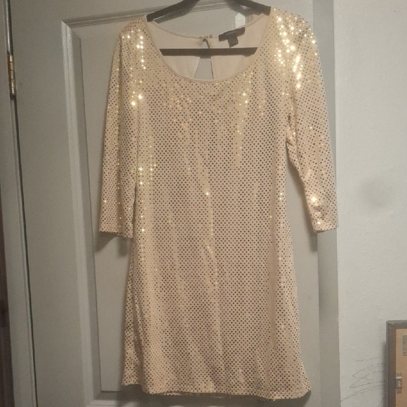 Express Elegant Sequin Dress in Cream - Picture 1 of 6